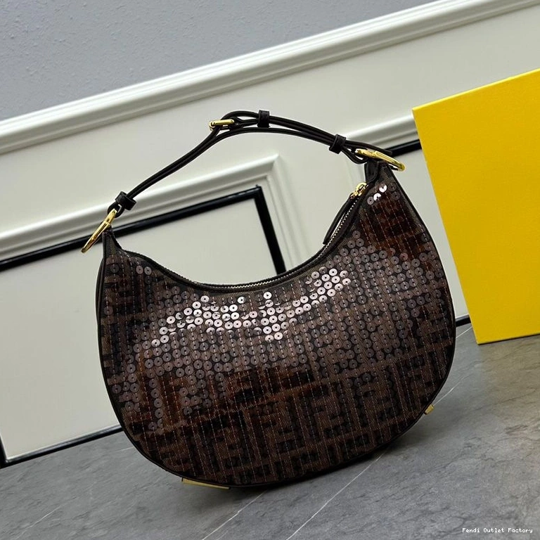 Affordable HOT Motif Bag Fabric Small Sequins Fendi FF Hobo In Fendigraphy with Brown 0804